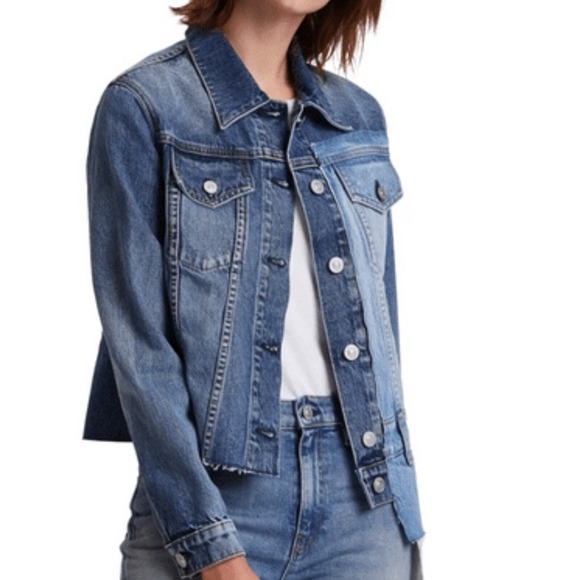 Hudson Jeans Jackets & Blazers - Hudson NWT Spliced Trucker Deconstructed Denim Jacket Patchwork Blue Distressed